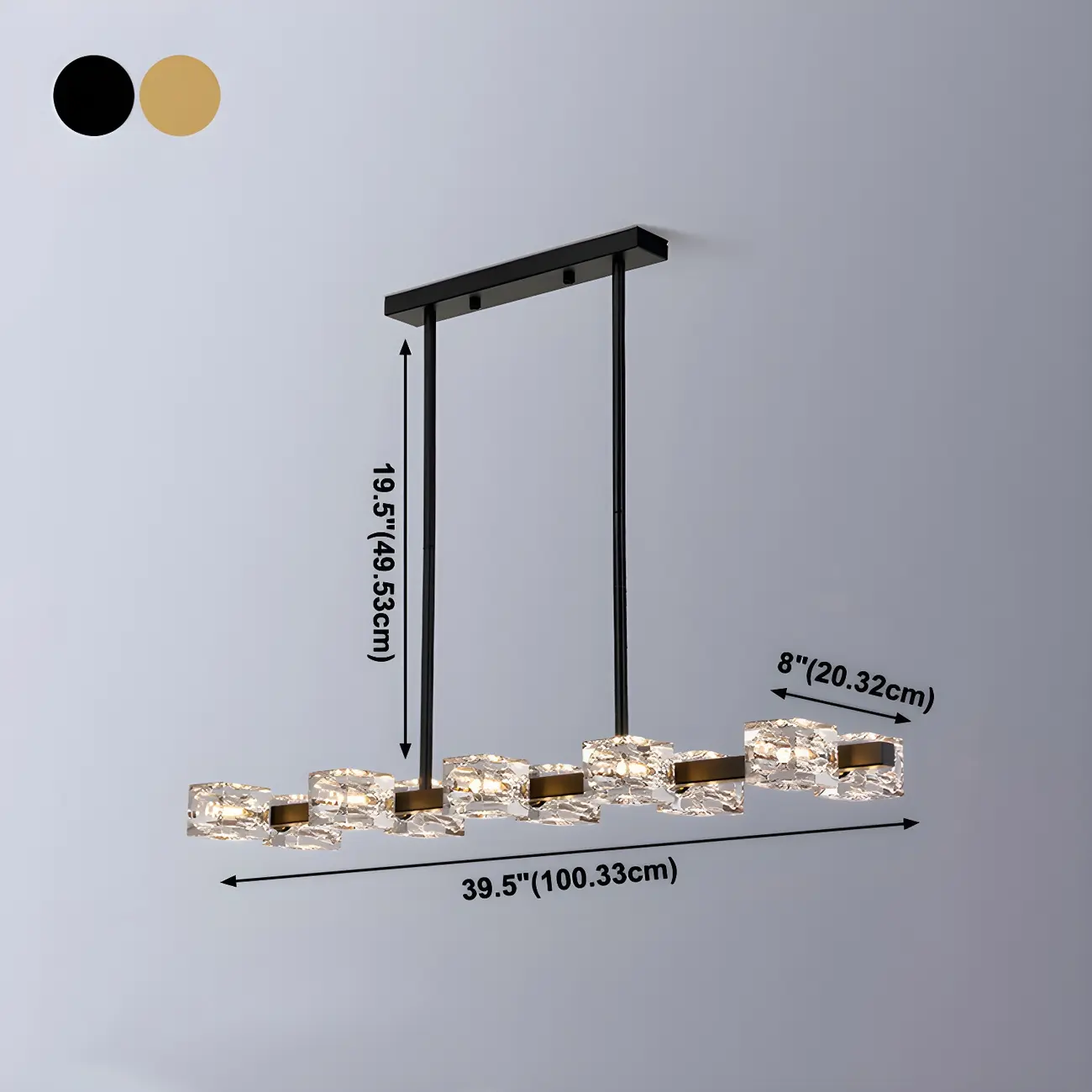 Adjustable Gold/Black Rectangle Crystal Island Chandelier