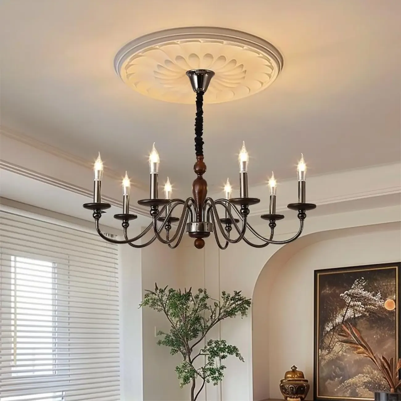 Modern Black 6/8 Light Candelabra Chandelier in Dimmable