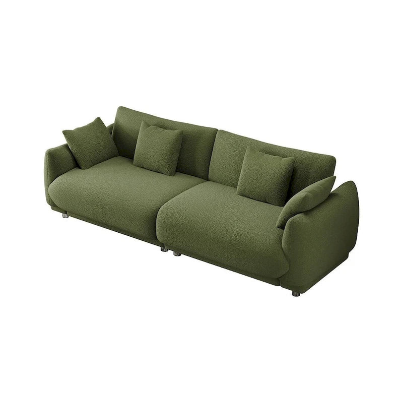 Modern Teddy Velvet 3-Seat Sofa with 4 Pillows & Metal Legs, 86.6