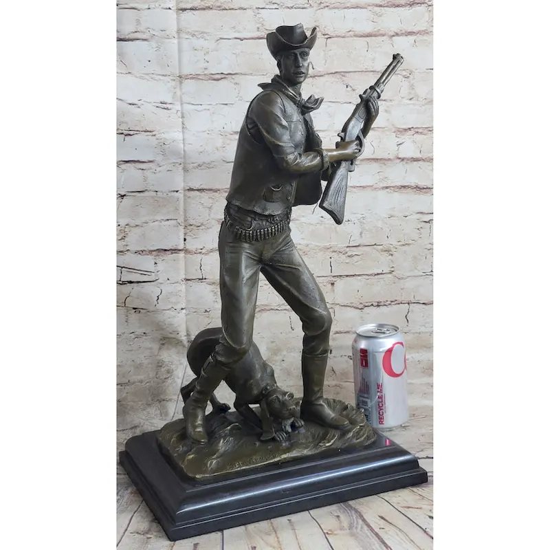 Signed Original Aldo Vitaleh Cowboy W/ Gun And His Imitative Dog Bronze Sculpture Statue