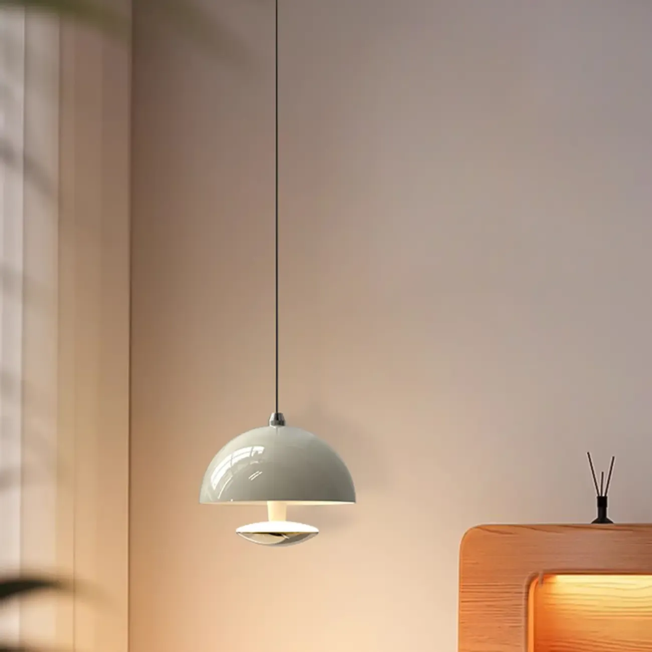 Modern Dimming Metal Hemispherical Pendant Light for Bedroom