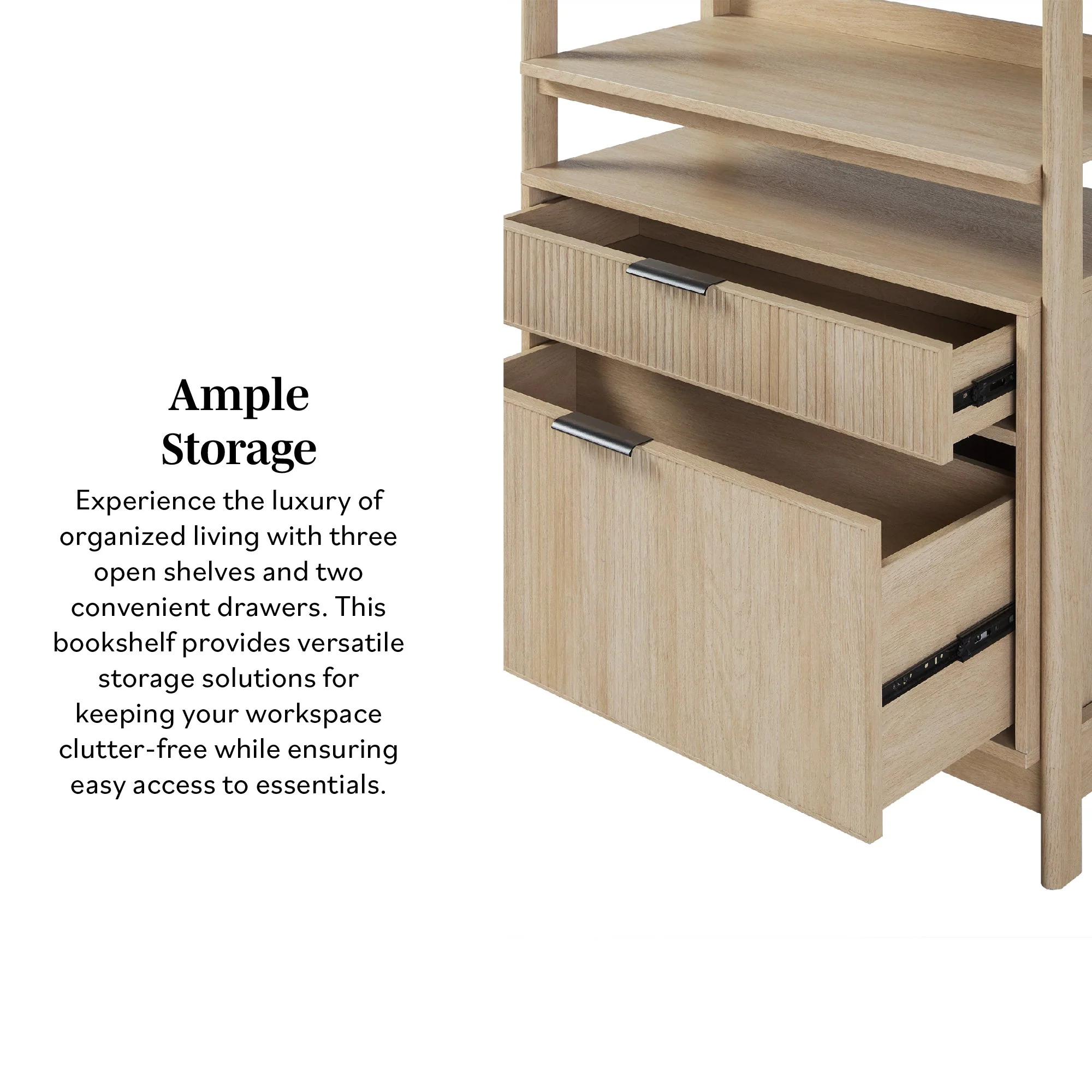 Holmes Modern Scandinavian Reeded Wide Bookshelf