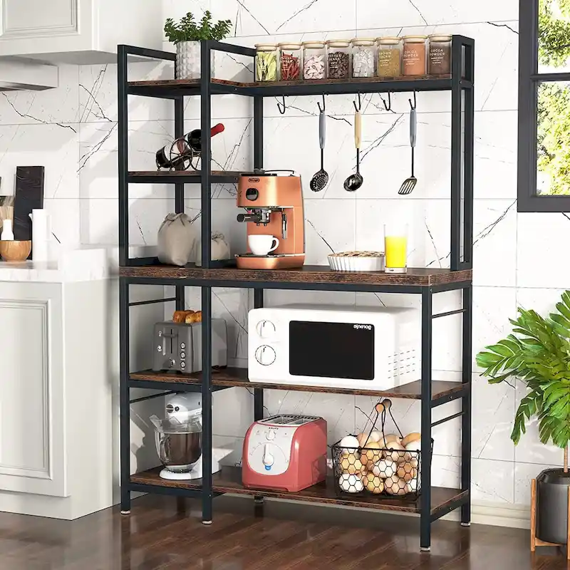 5-Tier Bakers Rack,Utility Storage Shelf with Storage Hutch for Kitchen, Microwave Oven Stand