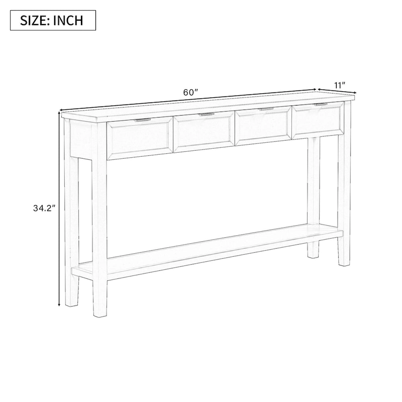 High-Quality Entryway Console Table with 4 Spacious Drawers & 1 Bottom Shelf