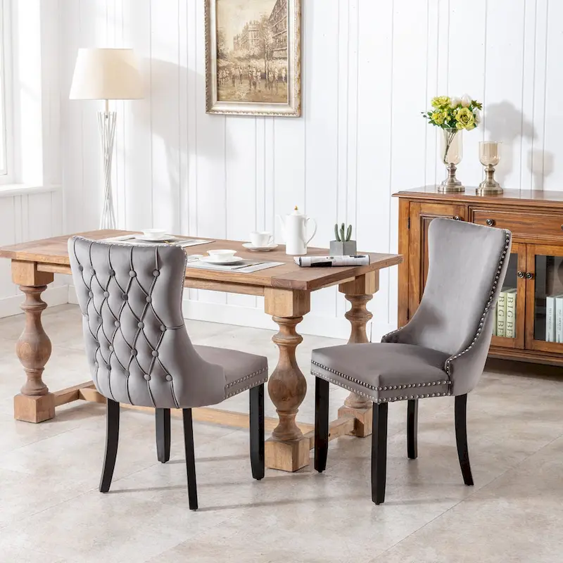 Wing-Back Dining Chair with Backstitching Nailhead Trim