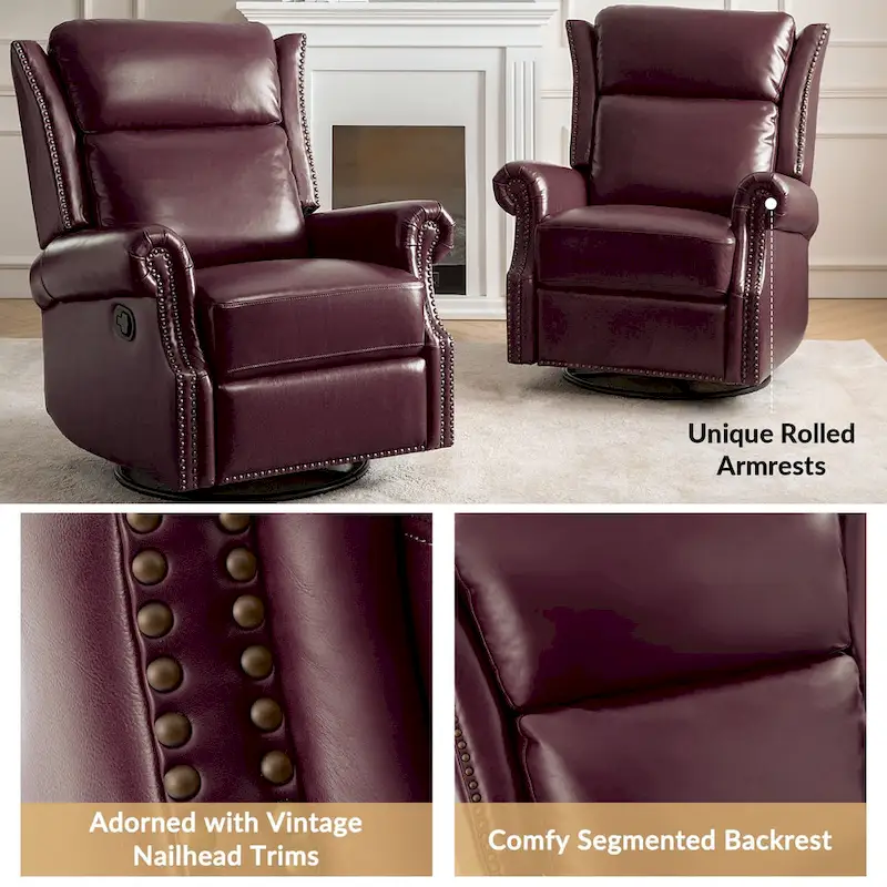 Viviana Traditional Genuine Leather Manual Swivel Glider Recliner by HULALA HOME
