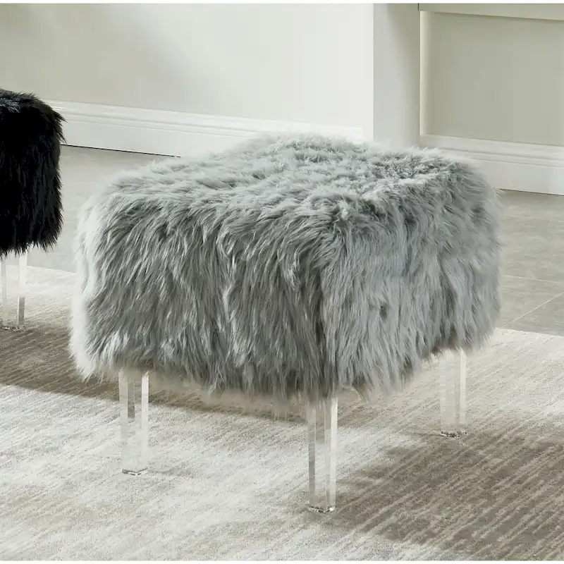 Modern Faux Fur Acrylic Footstool