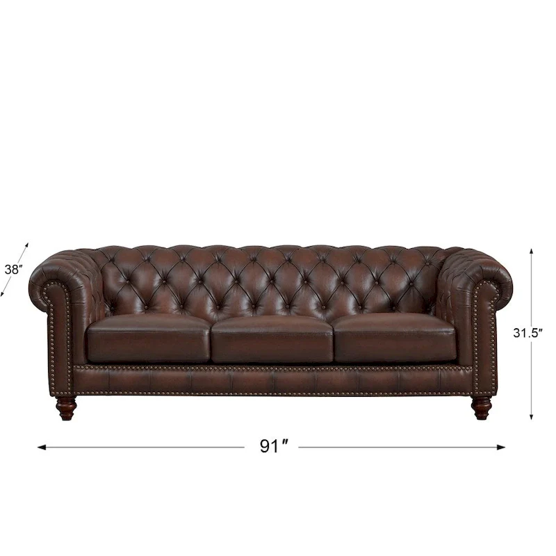 Top Grain Leather Chesterfield Sofa, Loveseat and Chair