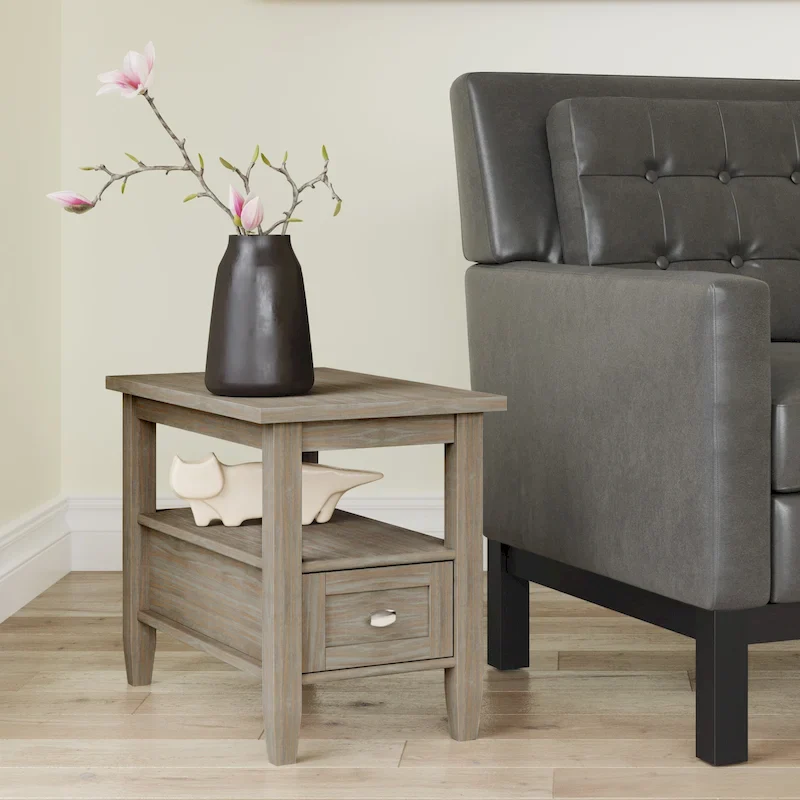 SOLID WOOD 14 inch Wide Rectangle Transitional Narrow Side Table - 14 Inches wide