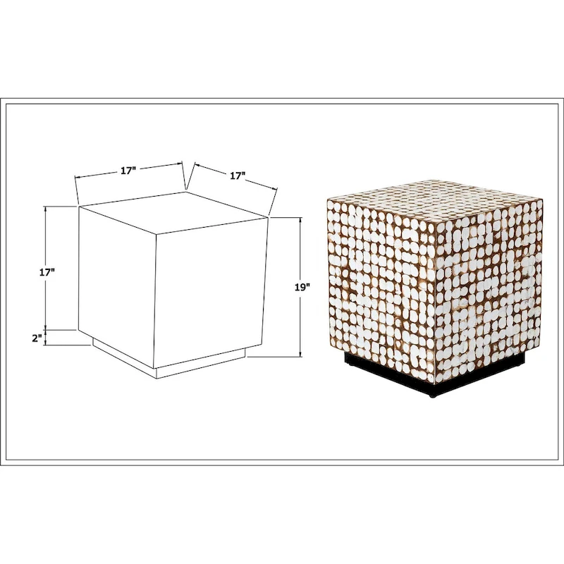 White Coconut Shell Cube Accent Table by East at Main