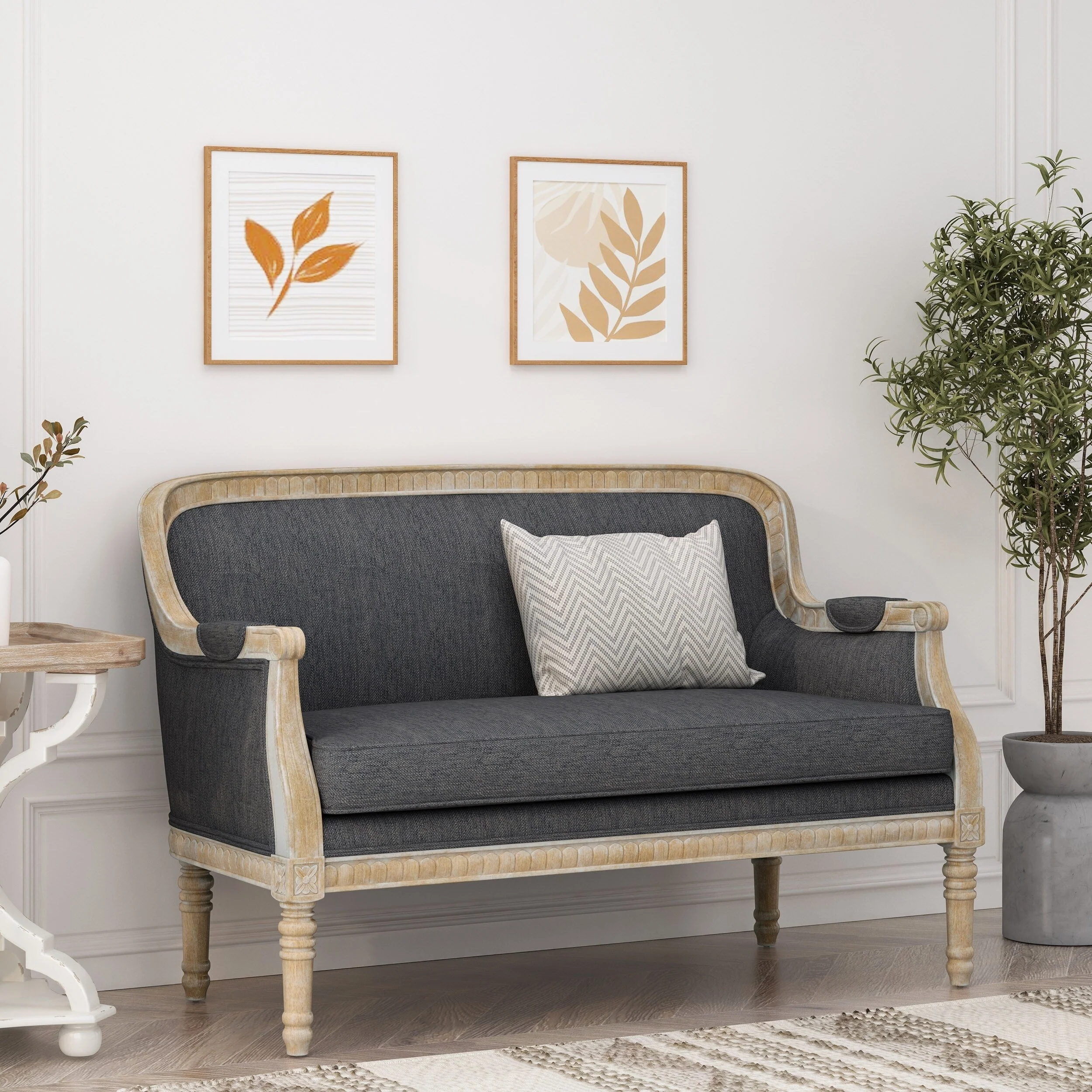 Charcoal Wood Loveseat Sofa with Rubber Wood Frame