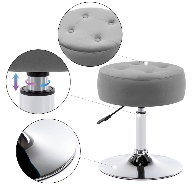 Adjustable Height Round Ottoman Swivel Vanity Stool