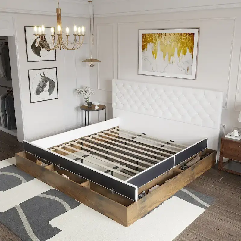 Queen/King Designer Bed Frame with LED Ambiance Lighting PU Leather