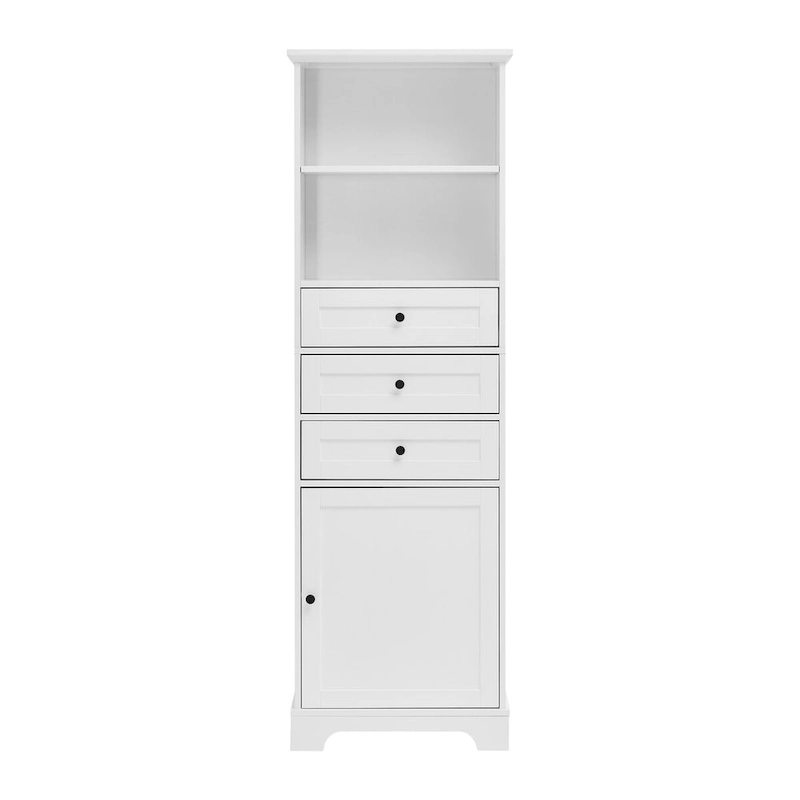 10 in. W x 22 in. D x 68.3 in. H White MDF Linen Cabinet with 3 Drawers and Adjustable Shelves