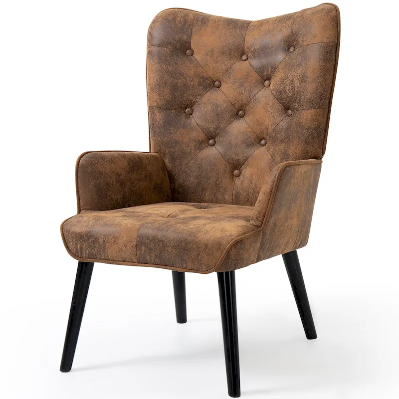 Rustic Wingback Accent Chair with Arms - Tufted Button Design