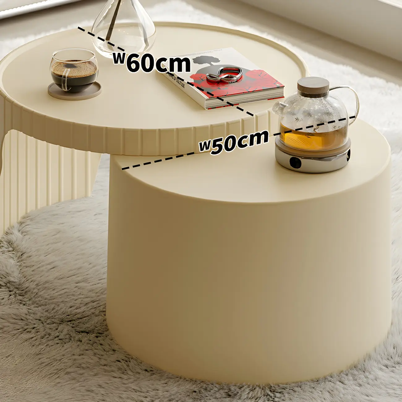Extendable Acrylic Round Nesting Coffee Table with Tray Top