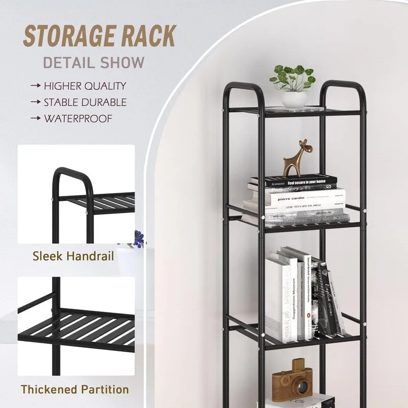 5 Tier Narrow Bathroom Shelving Unit - 13D x 11W x 54.7H