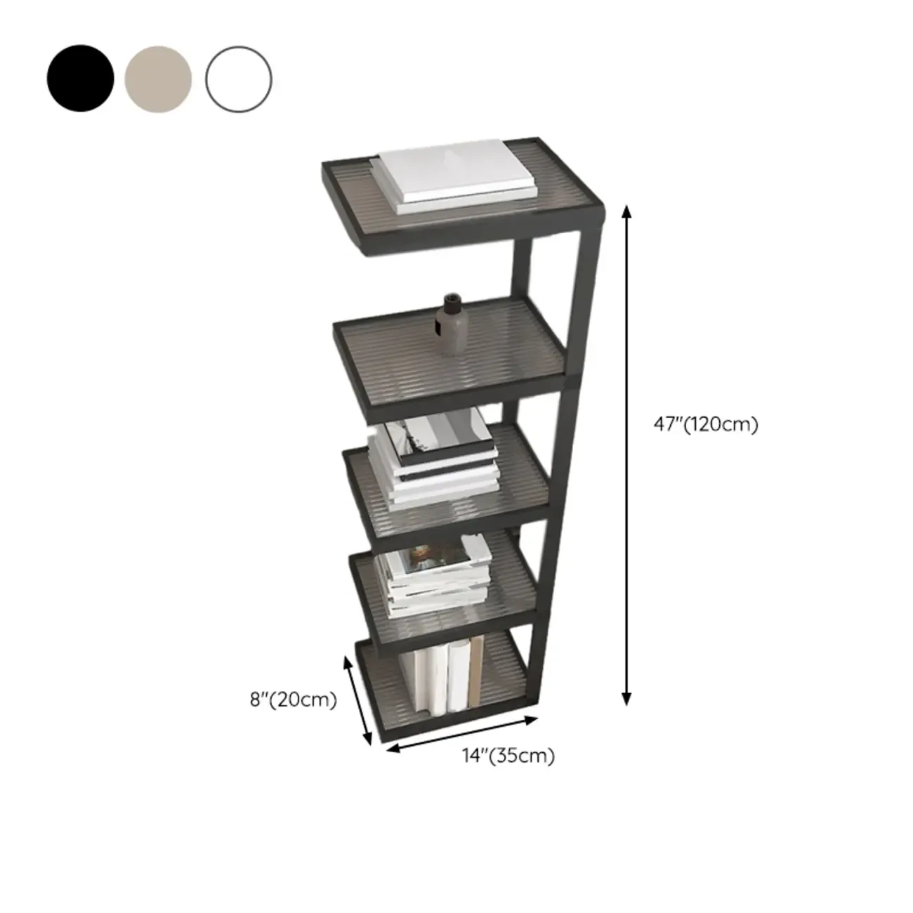 Extra Tall Simple Glass Top and Steel 3 Shelves Nightstand