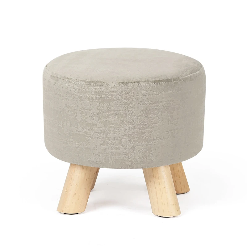 Adeco Modern Round Ottoman Home Footrest Stool/ Linen Fabric Seat Pouf