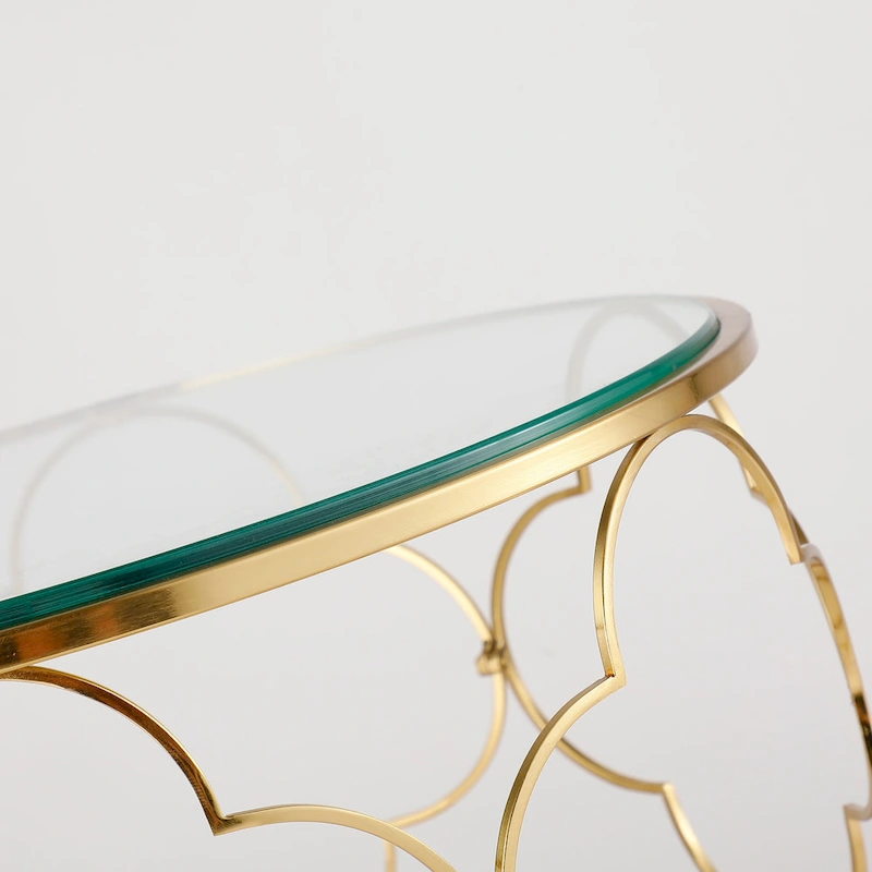 Coffee Table Set of 2 with Glass Top and Metal Wire, Round Side End Table