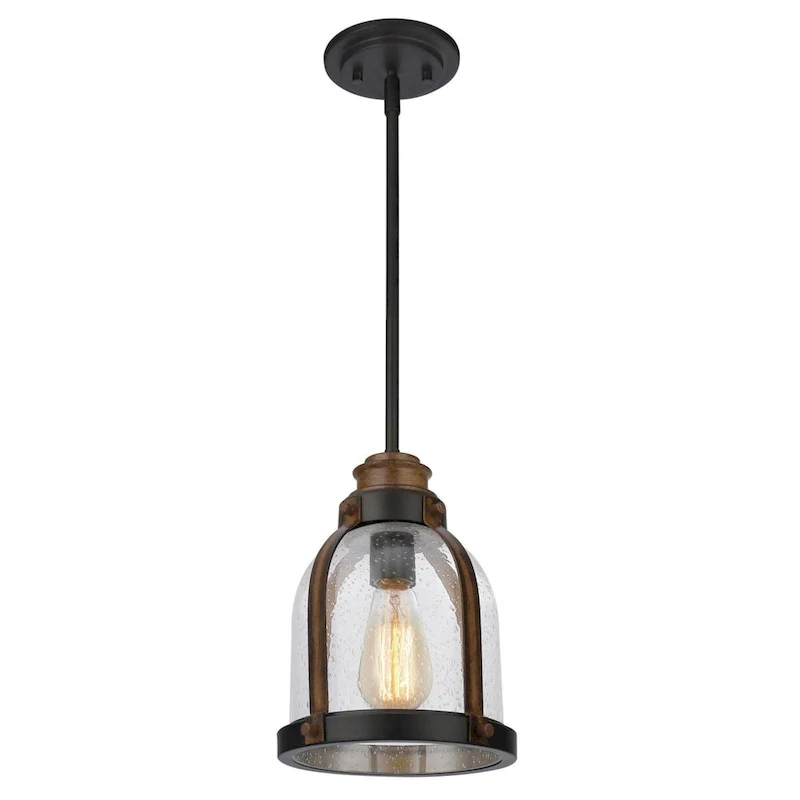Westinghouse Lighting Cindy One-Light Indoor Mini Pendant, Oil Rubbed Bronze Finish with Barnwood Accents and Clear Seeded Glass