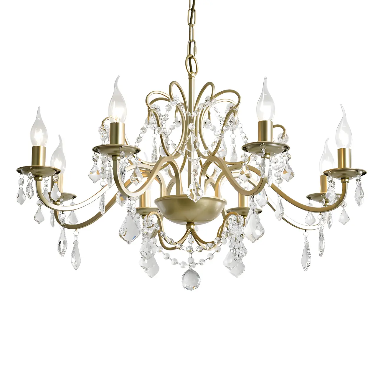 Gold Crystal Curved Metal Elegant Chandelier Light
