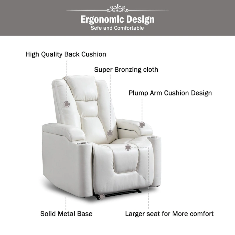 Power Leather Recliner Chair Home Theater Seating Soft