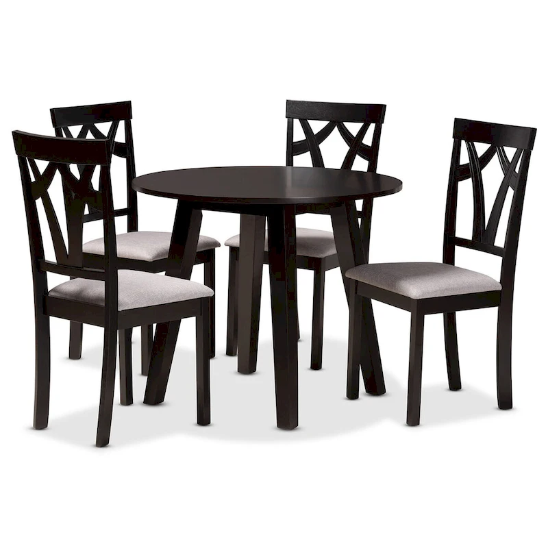 Derya Modern Transitional 5-Piece Wood Dining Set-Grey/Dark Brown