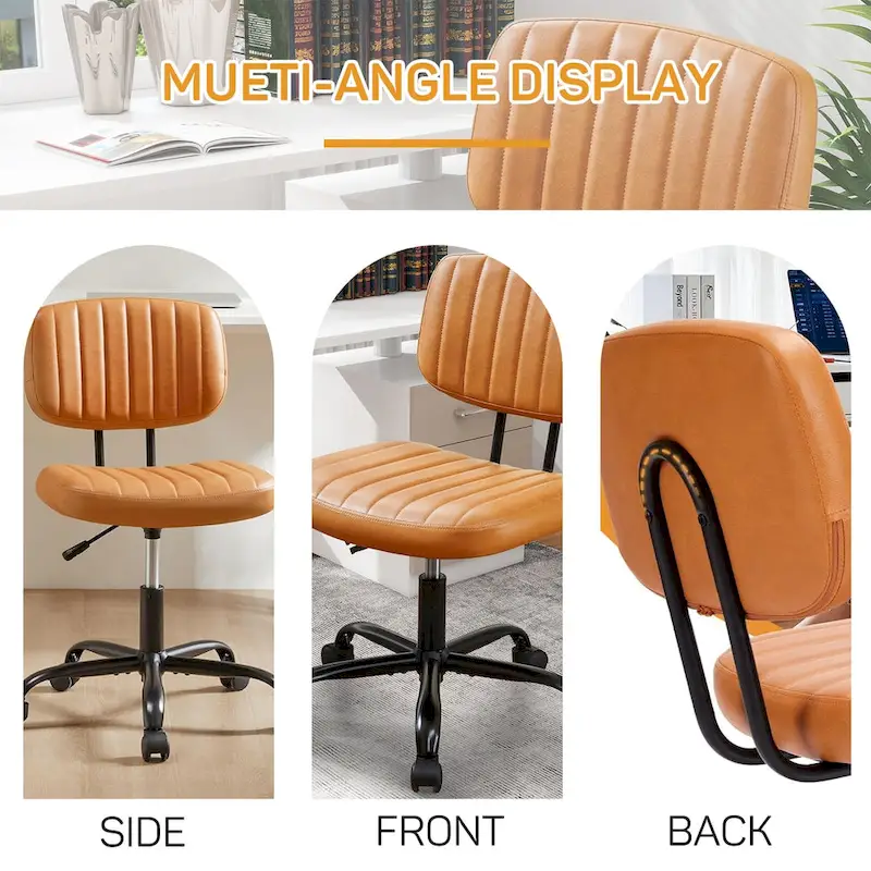 Comfy PU Leather Upholstered Office Chair, Home Desk Chair with Arms & Adjustable Swivel
