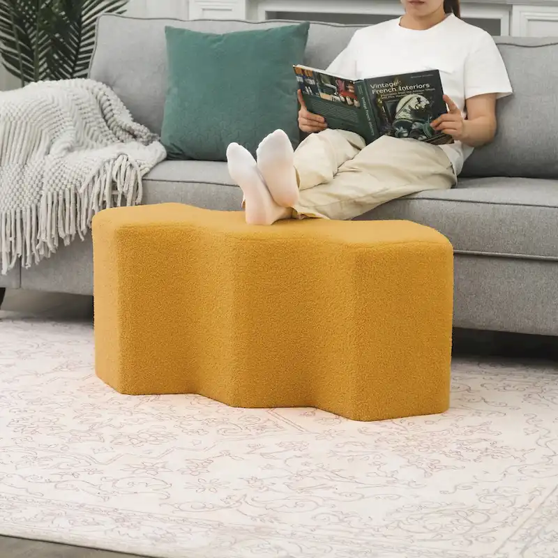 Adeco 35 Long Ottoman Bench Velvet Polygon Foot Stool