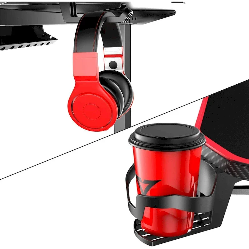 BOSSIN Ergonomic Gaming Desk T-Shaped Office PC Computer Desk with Full Desk Mouse Pad, Handle Rack, Cup Holder Headphone Hook