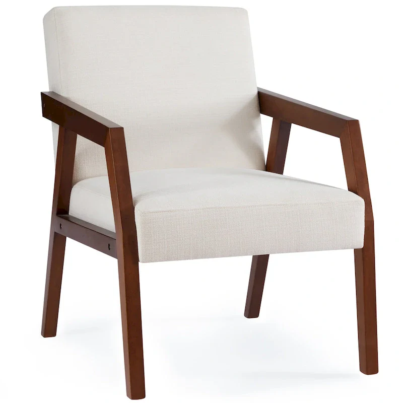 Mid-Century Modern Upholstered Accent Armchair with Solid Wood Legs, Living Room Bedroom Chair