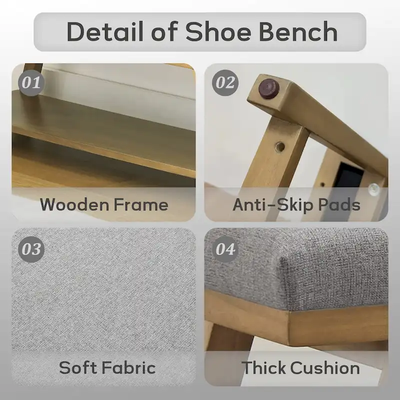 Solid Wood Shoe Bench with Cushion Entryway Shoe Bench