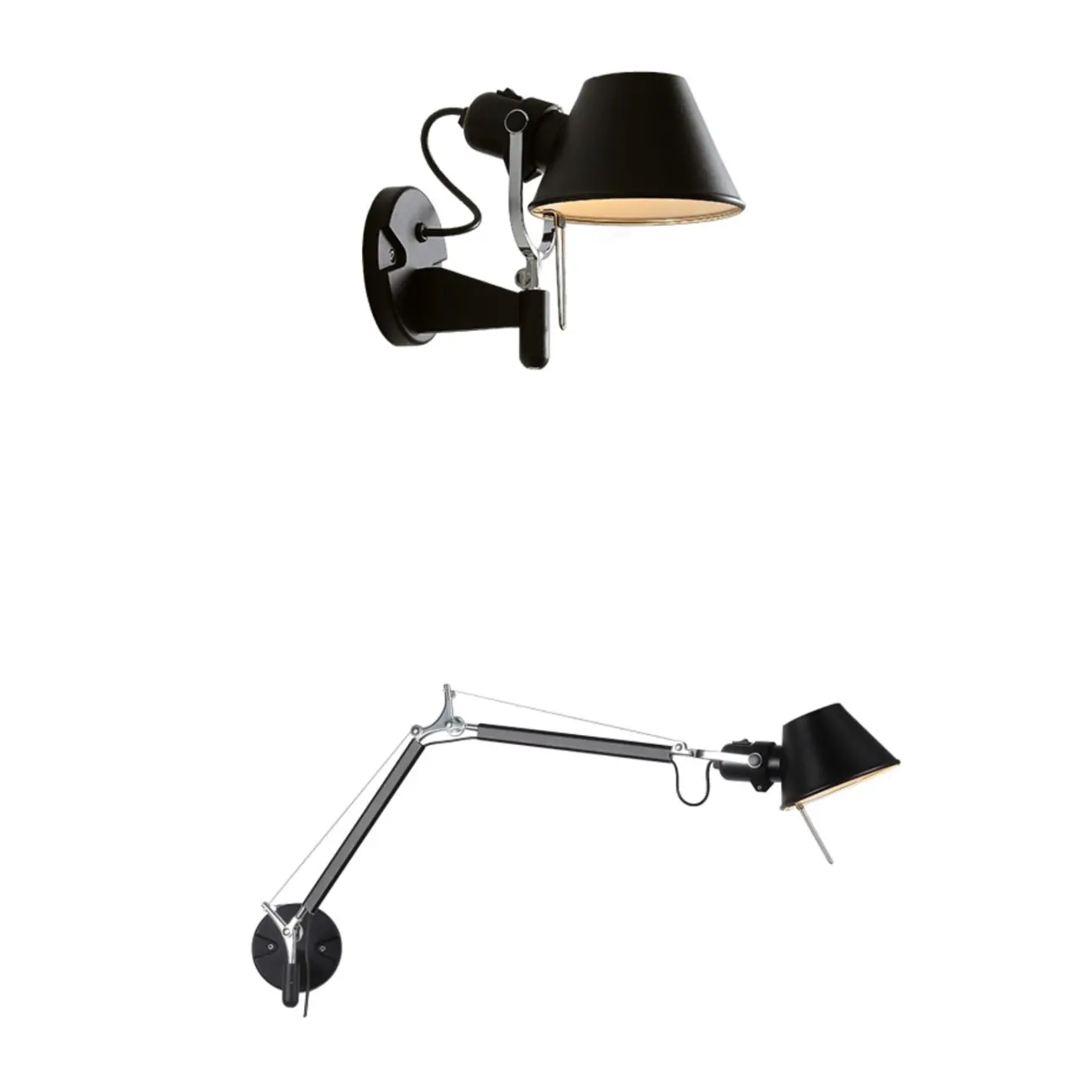 Industrial Metal Silver and Black Swing Arm Wall Light with Shade