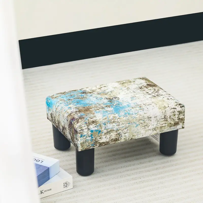 Adeco Velvet Foot Stool Ottoman with Tufted Button