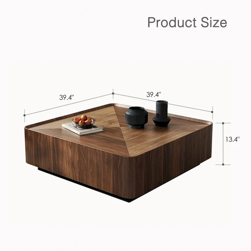Walnut Triangular Coffee Table with 2 Drawers