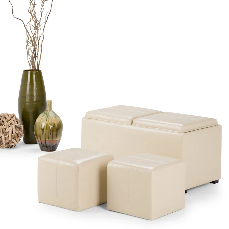 Fabric-Upholstered 3-Piece Ottoman Set