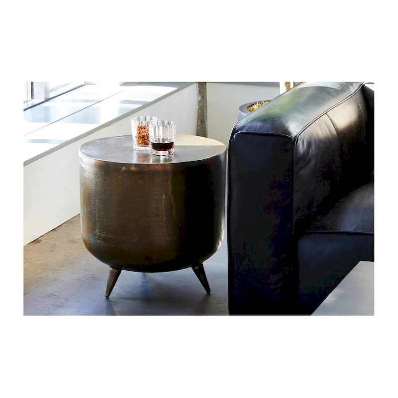 Macari Rustic Drum-Style Aluminum Accent Table - 19W x 19D x 18H