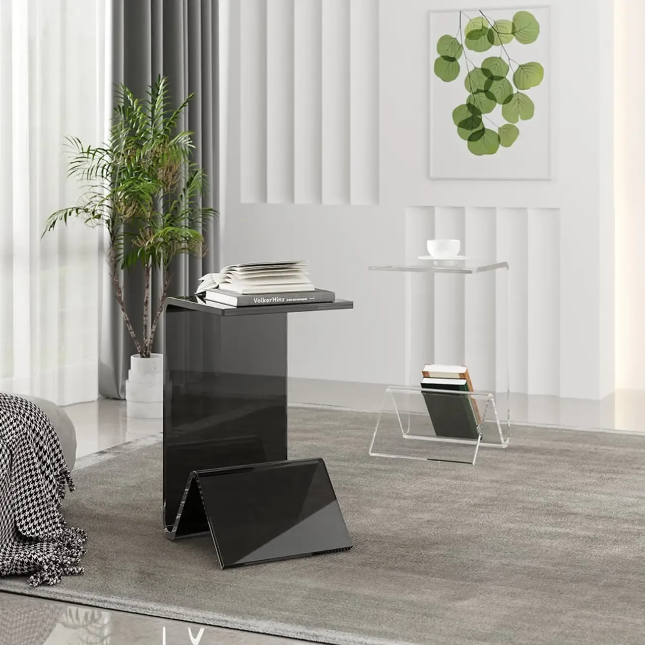 Abstract Acrylic C-shaped End Table in Black/Clear