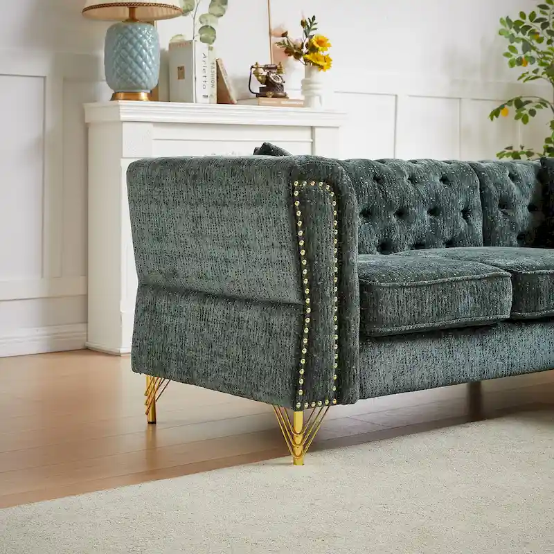 Green 81.5  Chenille L-Shaped 5-Seat Sofa