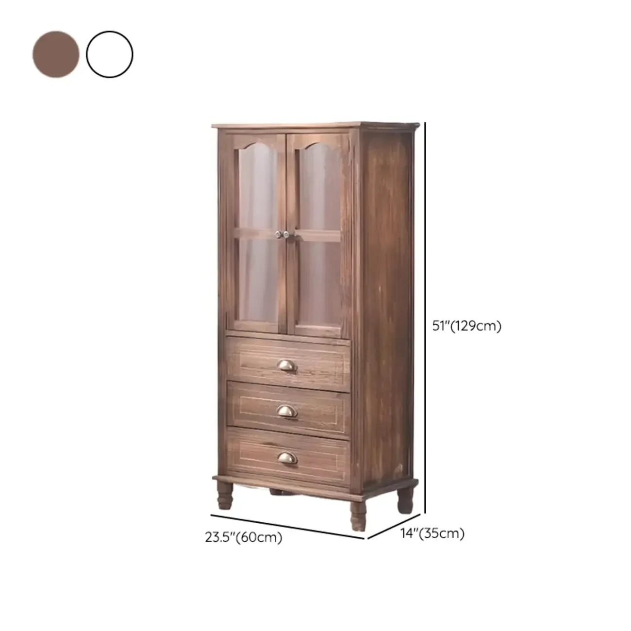 Freestanding Solid Wood White Cabinet with Drawers