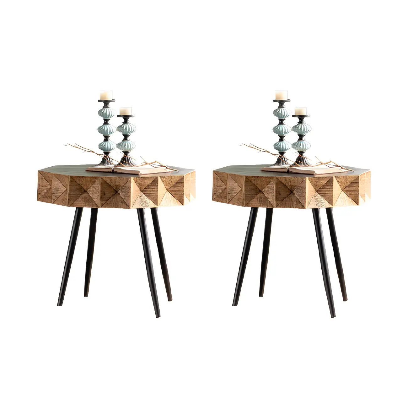 Elegant Geometric Wooden Block Accent Side Table