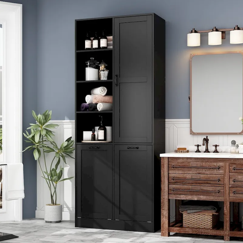 Elegant White Buffet Cabinet with Rotating Drawers Laundry Cabinet