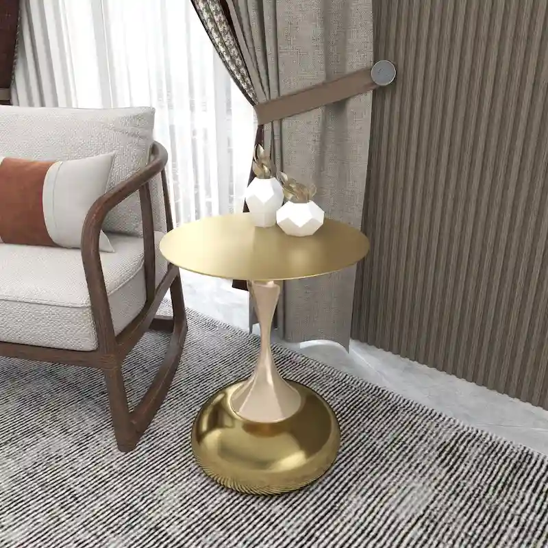 Savoy 18-Inch Round Side Table in Gold Stainless-Steel End Table with a Round Pedestal base
