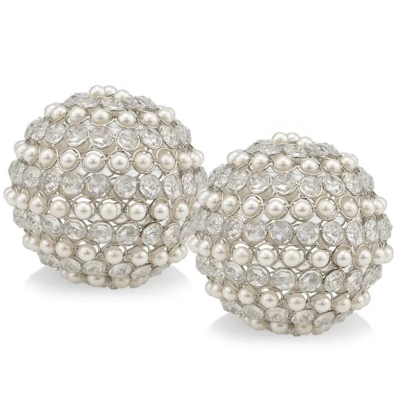 HomeRoots Set Of Two 5  Silver And Clear Faux Crystal Decorative Orb Sculptures - 5  H x 5  W x 5  D