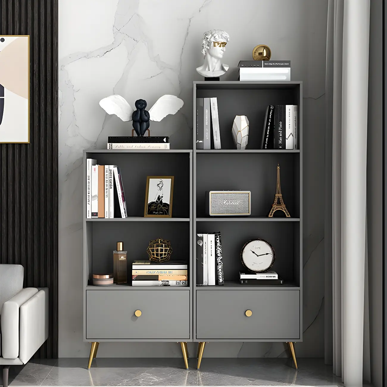 White Metal 2/3/4-Tier Open Bookcase with Drawer