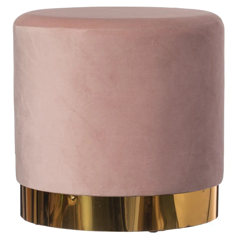 Modern Round Velvet Fabric Standard Ottoman Stool with Gold Base