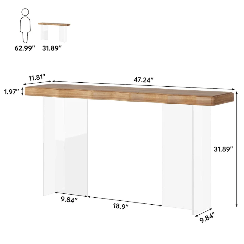 Console Sofa Table, Wave Texture, Acrylic Legs, 47.24