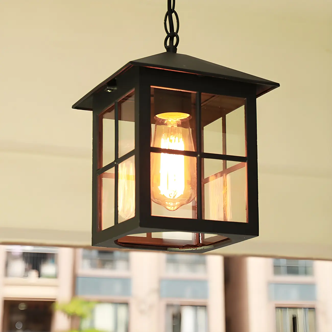 Traditional Country Gridded Box Outdoor Pendant Light