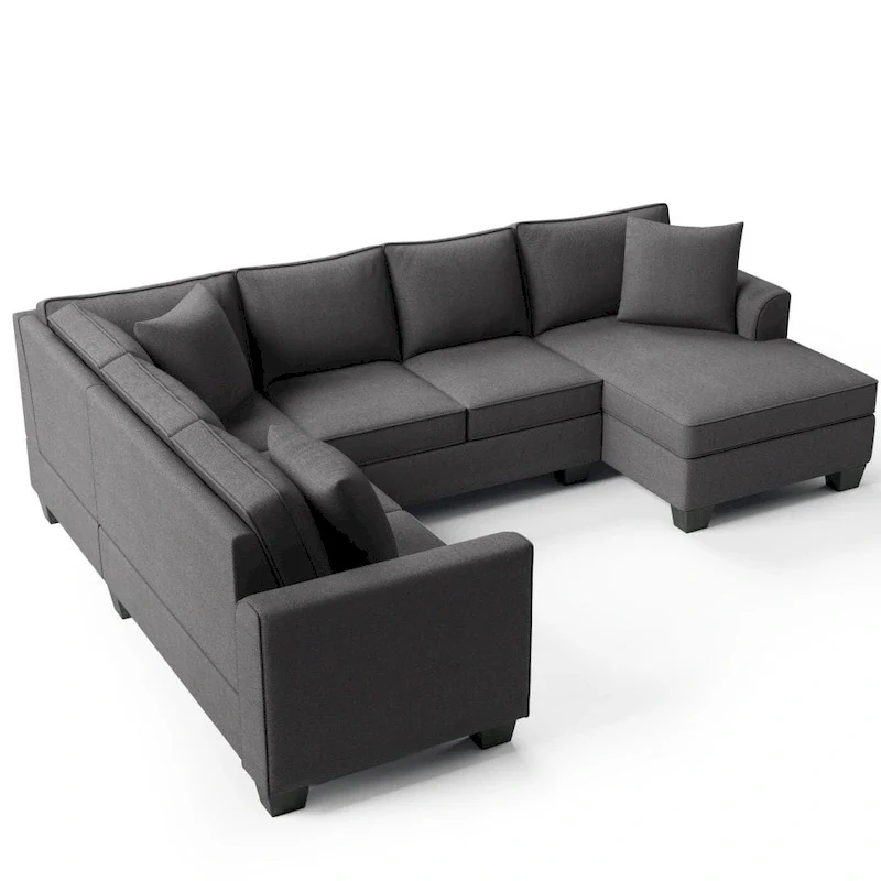 110*86 Sectional Sofa Upholstered Modern English Arm Classic U-shaped Sofa 3 Pillows Included